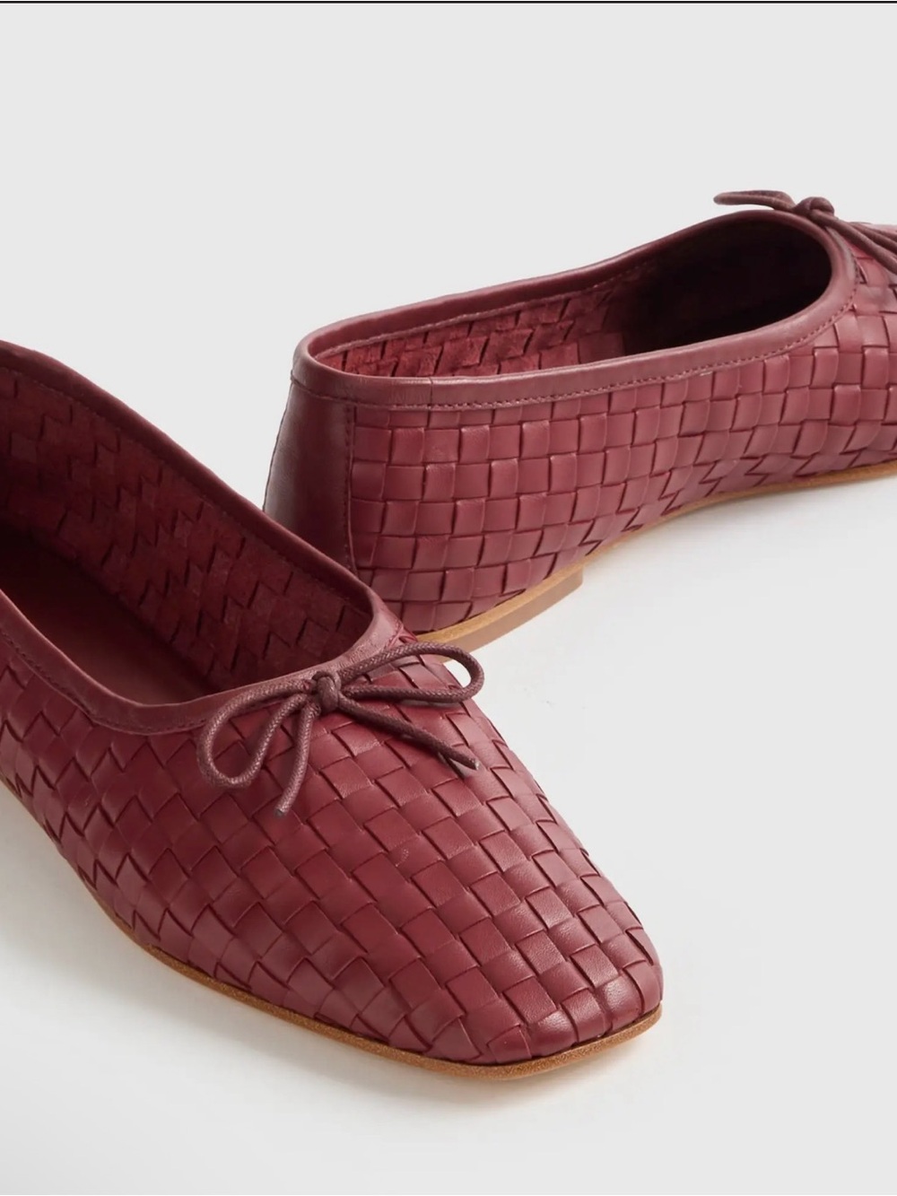 Quince NIB Italian Leather Handwoven Square Toe Ballet Flat in Merlot Size 9